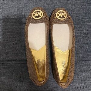 Michael Kors Gold and Brown Loafers